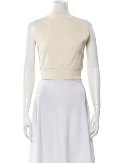 Pre-owned L'academie Mock Neck Sleeveless Crop Top In Neutral
