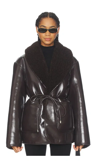 L'academie Neriah Reversible Faux Leather Jacket In Chocolate Brown
