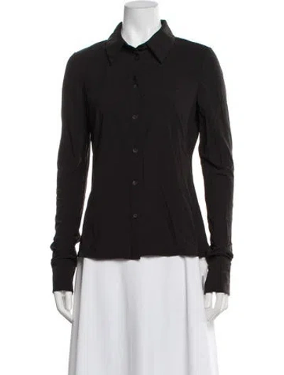 Pre-owned L'academie Nylon Long Sleeve Button-up Top In Black