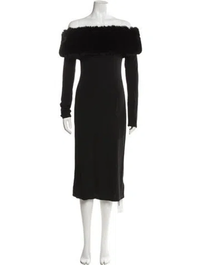 Pre-owned L'academie Off-the-shoulder Midi Length Dress In Black