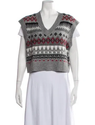 Pre-owned L'academie Patterned V-neck Sweater In Grey