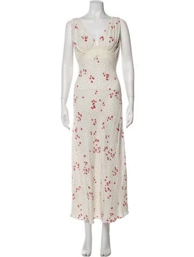 Pre-owned L'academie Polka Dot Print Long Dress In White
