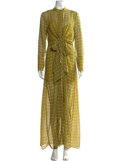 Pre-owned L'academie Printed Long Dress In Yellow