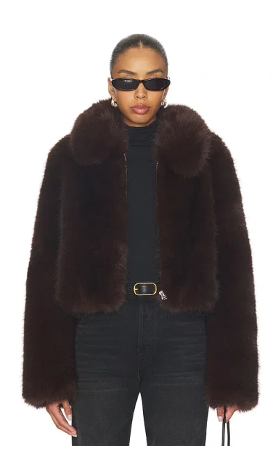 L'academie Savoie Faux Fur Jacket In Dark Brown
