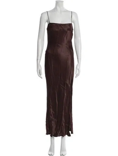 Pre-owned L'academie Square Neckline Long Dress In Brown
