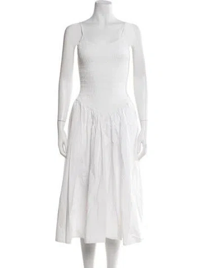 Pre-owned L'academie Square Neckline Midi Length Dress In White