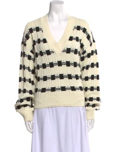 Pre-owned L'academie Striped V-neck Sweater In Neutral
