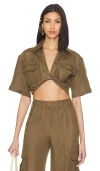 L'academie The Chrisa Crop Blouse In Olive