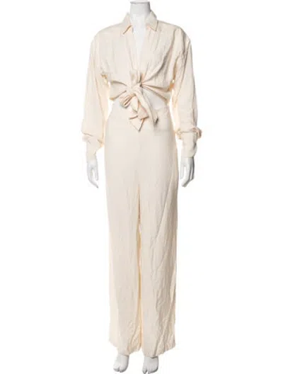 Pre-owned L'academie V-neck Jumpsuit In Neutrals