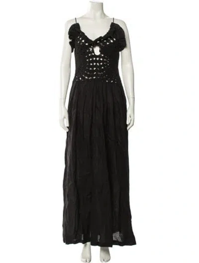 Pre-owned L'academie V-neck Long Dress In Black