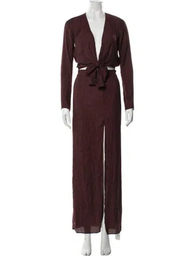 Pre-owned L'academie V-neck Long Dress In Brown