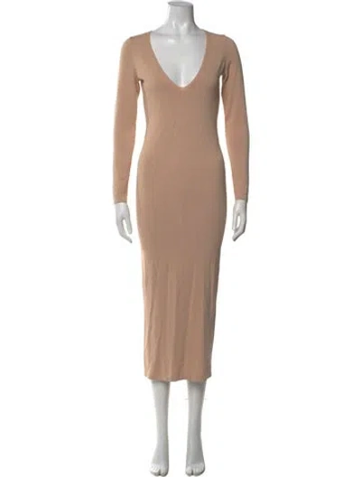 Pre-owned L'academie V-neck Long Dress In Neutral