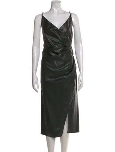 Pre-owned L'academie V-neck Midi Length Dress In Black