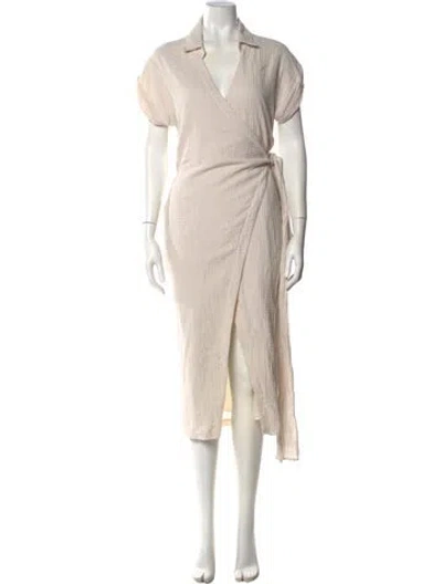 Pre-owned L'academie V-neck Midi Length Dress In Neutral