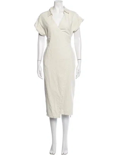 Pre-owned L'academie V-neck Midi Length Dress In Neutrals