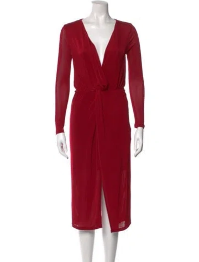Pre-owned L'academie V-neck Midi Length Dress In Red