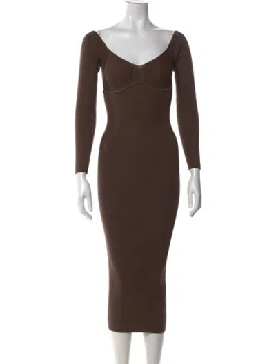 Pre-owned L'academie V-neck Midi Length Dress W/ Tags In Brown