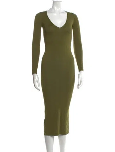 Pre-owned L'academie V-neck Midi Length Dress W/ Tags In Green