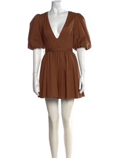 Pre-owned L'academie V-neck Mini Dress In Brown
