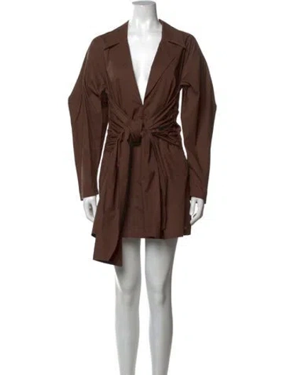 Pre-owned L'academie V-neck Mini Dress In Brown