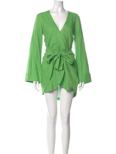 Pre-owned L'academie V-neck Mini Dress In Green