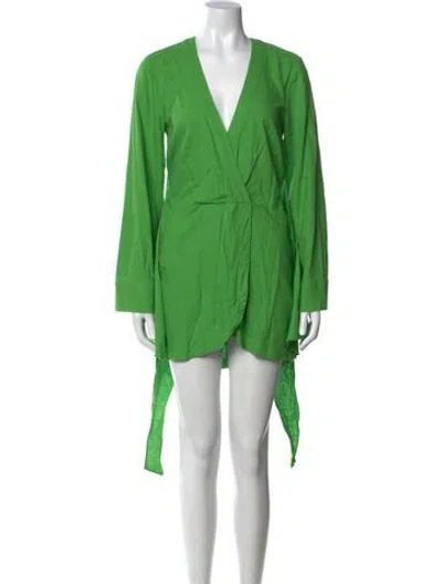 Pre-owned L'academie V-neck Mini Dress In Green
