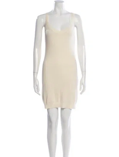 Pre-owned L'academie V-neck Mini Dress In Neutral