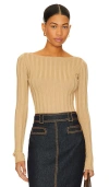 L'academie X Marianna Kayce Long Sleeve Rib Top In Beige