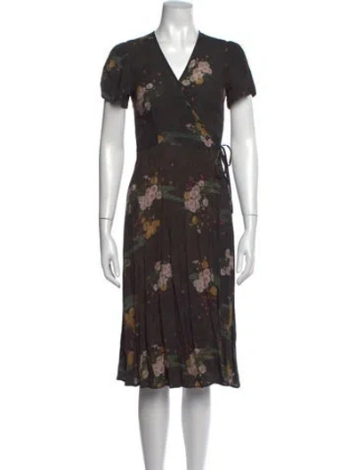 Pre-owned Lacausa Floral Print Midi Length Dress In Black/green