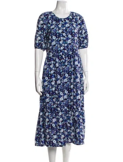 Pre-owned Lacausa Floral Print Midi Length Dress In Blue