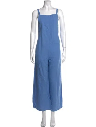 Pre-owned Lacausa Linen Square Neckline Jumpsuit In Blue