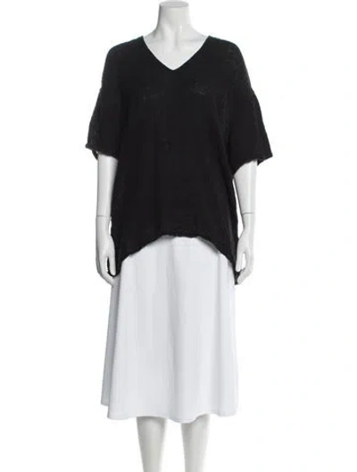 Pre-owned Lacausa Linen V-neck Sweater In Black