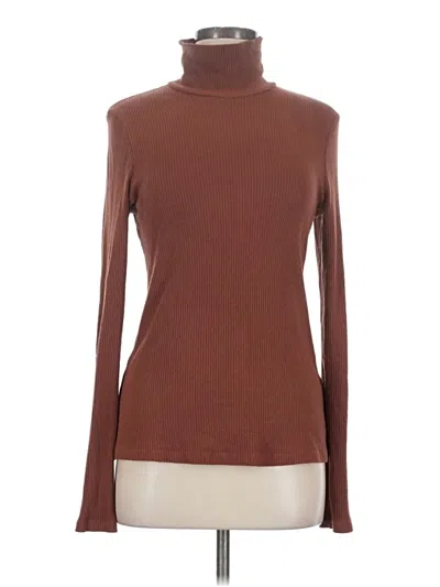 Pre-owned Lacausa Long Sleeve Top Brown Turtleneck Tops