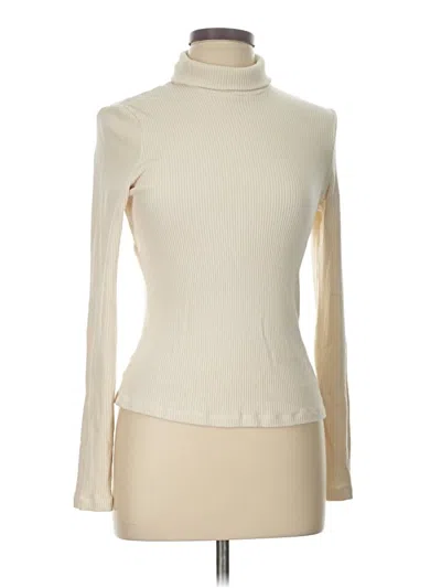 Pre-owned Lacausa Long Sleeve Top Ivory Turtleneck Tops In White