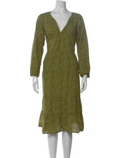 Pre-owned Lacausa Printed Midi Length Dress In Green