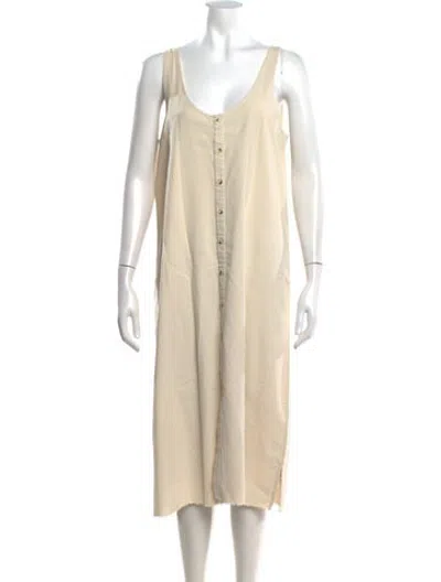 Pre-owned Lacausa Scoop Neck Midi Length Dress In Neutrals
