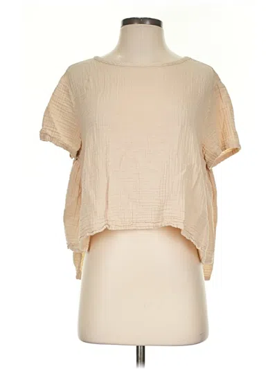 Pre-owned Lacausa Short Sleeve Top Tan Square Neckline Tops