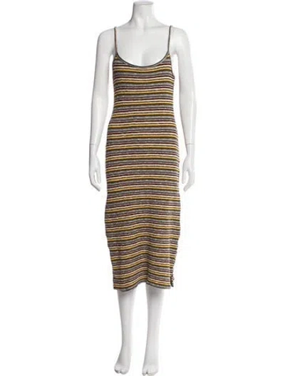 Pre-owned Lacausa Striped Midi Length Dress In Green