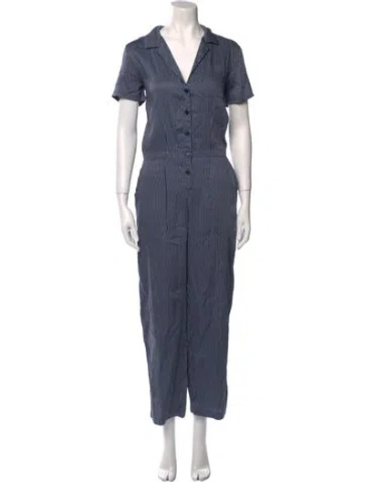 Pre-owned Lacausa Striped V-neck Jumpsuit In Blue