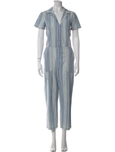 Pre-owned Lacausa Striped V-neck Jumpsuit In Blue