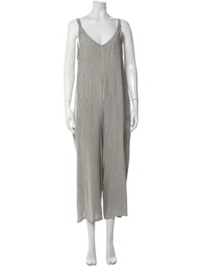 Pre-owned Lacausa Striped V-neck Jumpsuit In Green/white