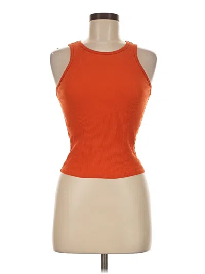 Pre-owned Lacausa Tank Top Orange Halter Neckline Tops