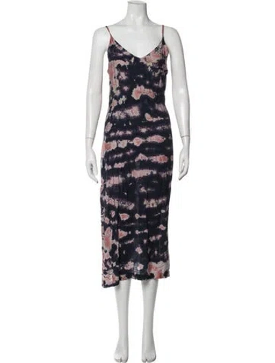Pre-owned Lacausa Tie-dye Print Midi Length Dress In Blue