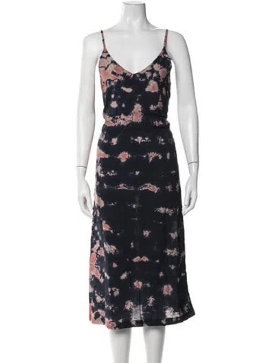 Pre-owned Lacausa Tie-dye Print Midi Length Dress In Blue