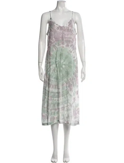 Pre-owned Lacausa Tie-dye Print Midi Length Dress In Green
