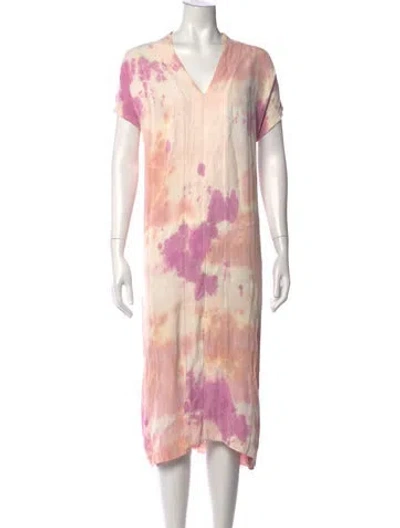 Pre-owned Lacausa Tie-dye Print Midi Length Dress In Neutrals