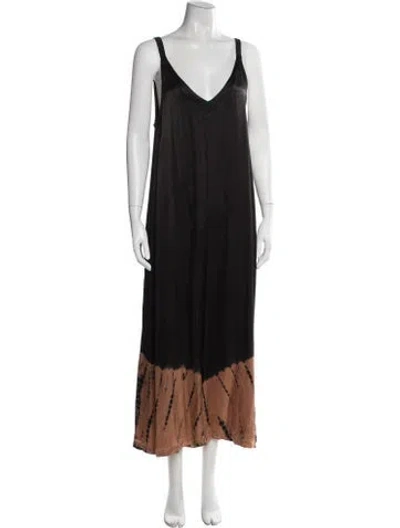 Pre-owned Lacausa Tie-dye Print V-neck Jumpsuit In Black