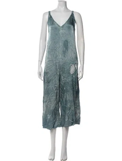 Pre-owned Lacausa Tie-dye Print V-neck Jumpsuit In Blue