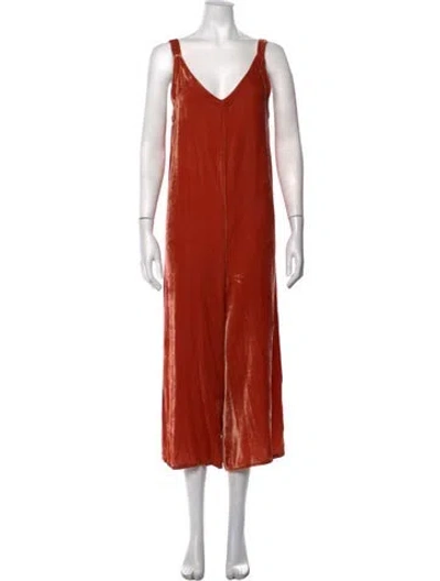 Pre-owned Lacausa Velvet V-neck Jumpsuit In Orange