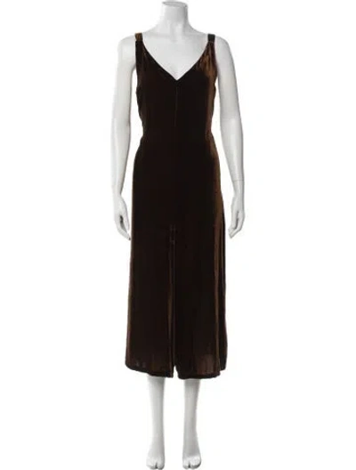 Pre-owned Lacausa V-neck Jumpsuit In Brown
